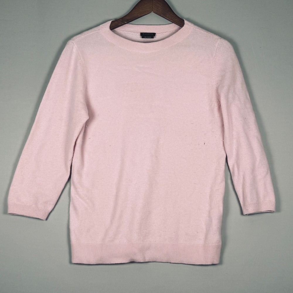 Talbots Cashmere Sweater Women Small Pink Good 3/4 Sleeve Crew Neck Cashmere